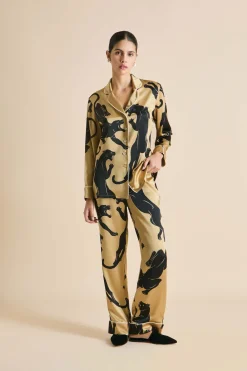 Fashion Lila Perriand Panther Pajamasin Silk Satin Pajamas