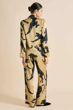 Fashion Lila Perriand Panther Pajamasin Silk Satin Pajamas