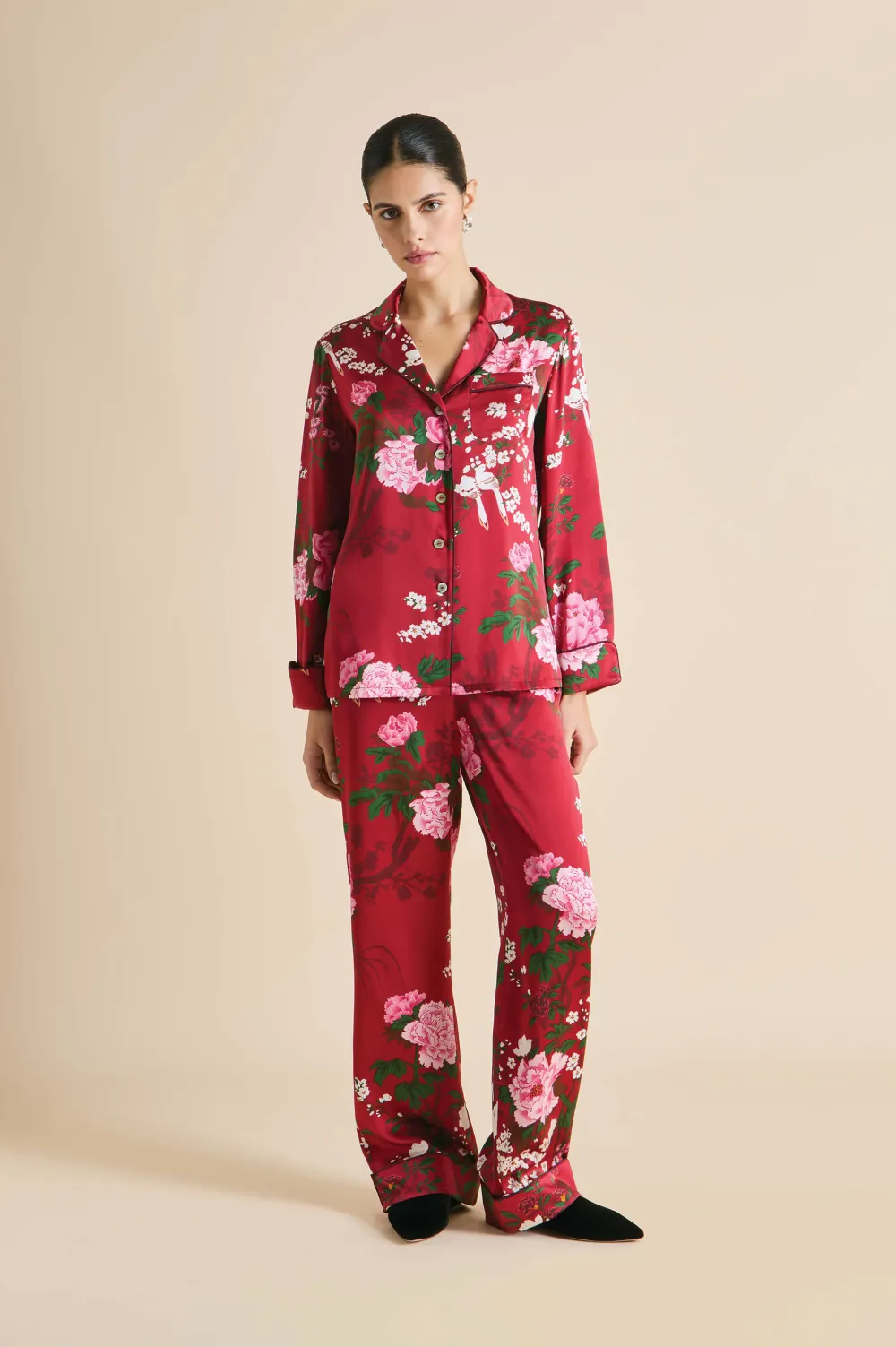 Fashion Lila Tardieu Floral Pajamasin Silk Satin Pajamas