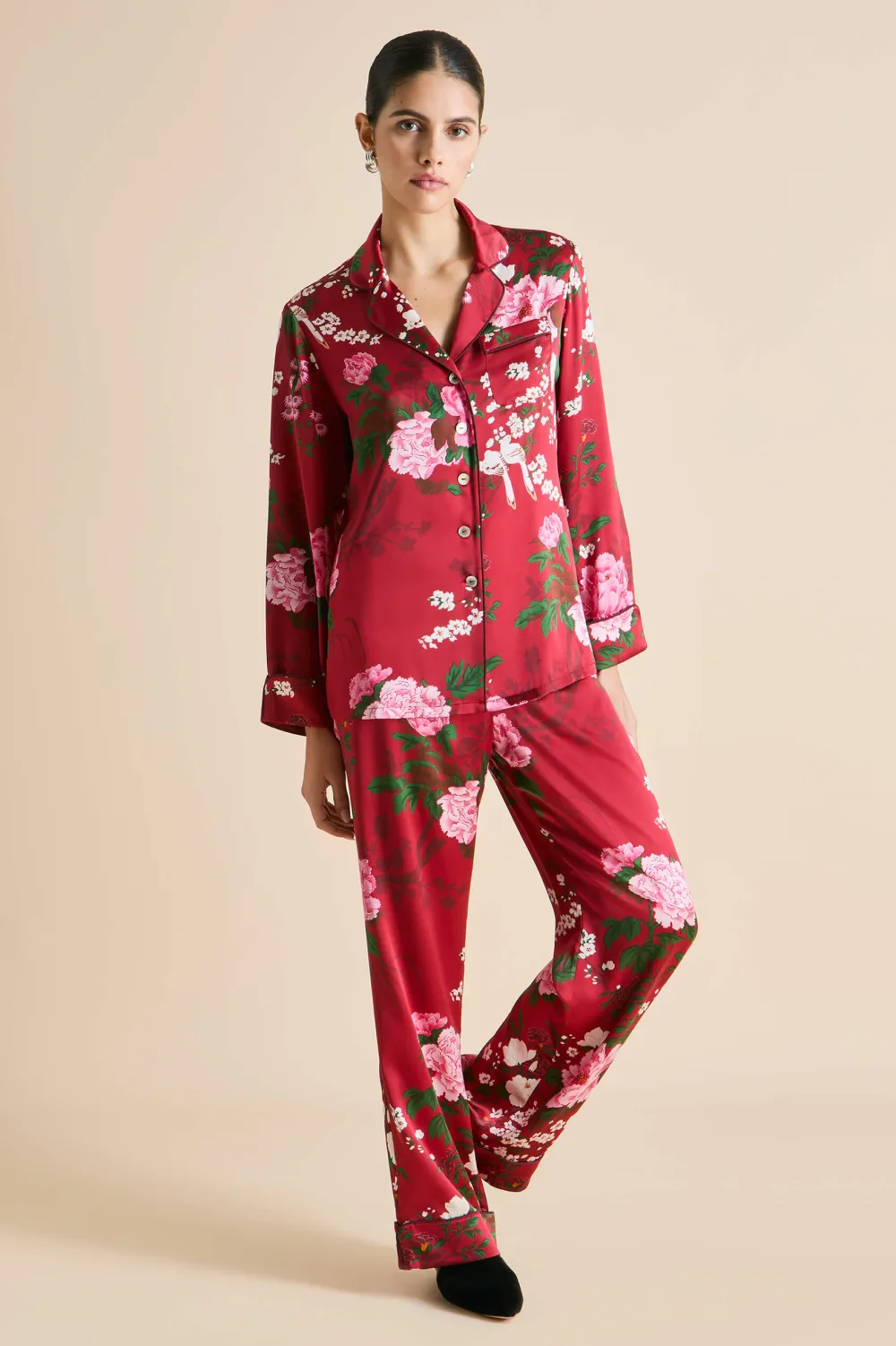 Fashion Lila Tardieu Floral Pajamasin Silk Satin Pajamas