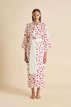 Sale Queenie Amore Red Heart Robein Silk Satin Robes