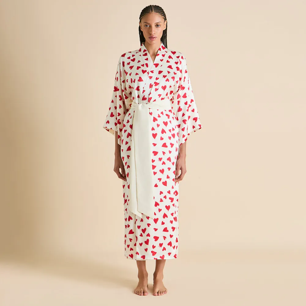 Sale Queenie Amore Red Heart Robein Silk Satin Robes