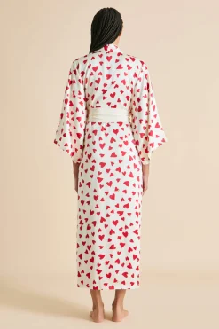 Sale Queenie Amore Red Heart Robein Silk Satin Robes