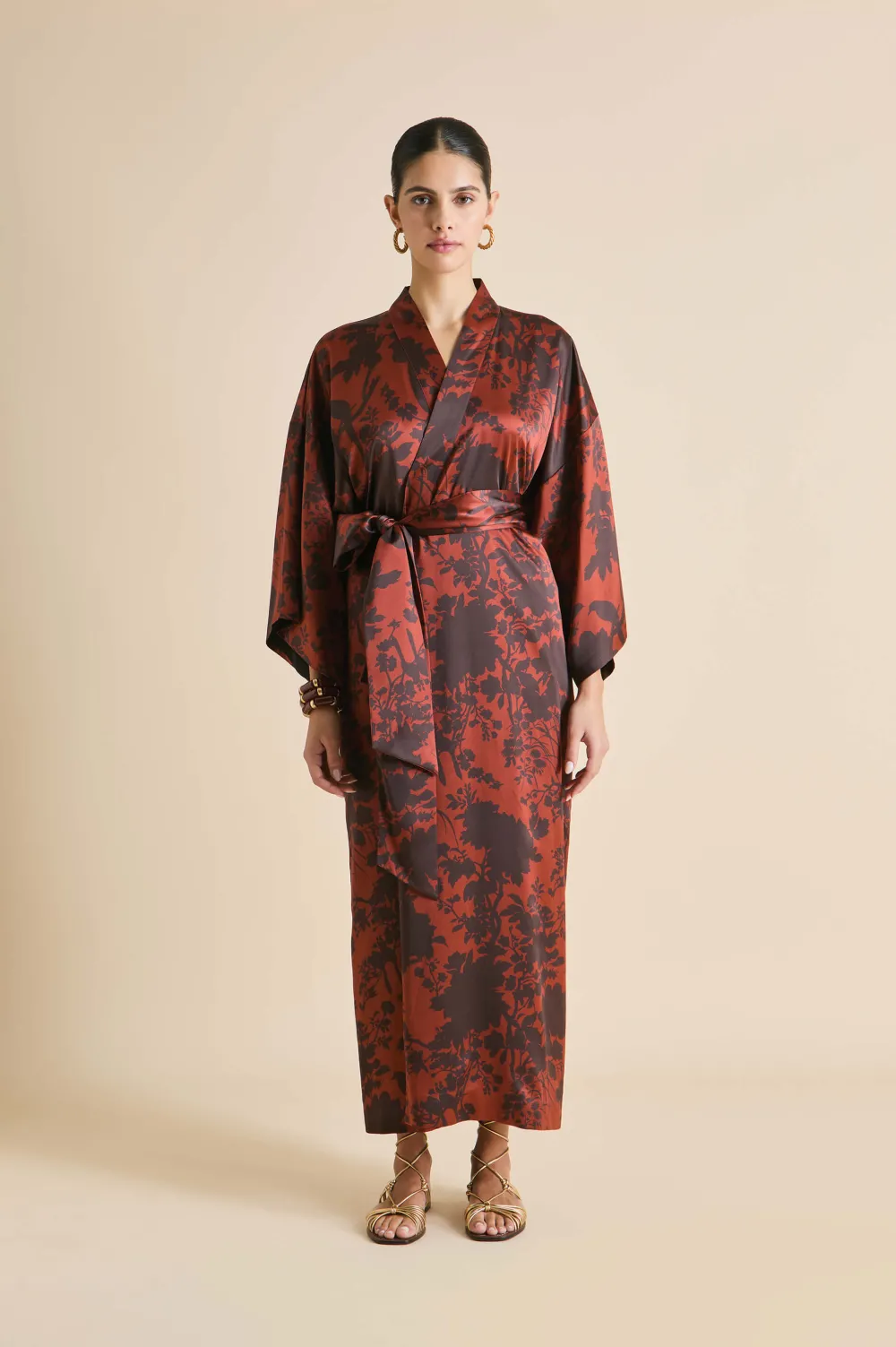 Fashion Queenie Lalanne Burgundy Floral Robein Silk Satin Robes