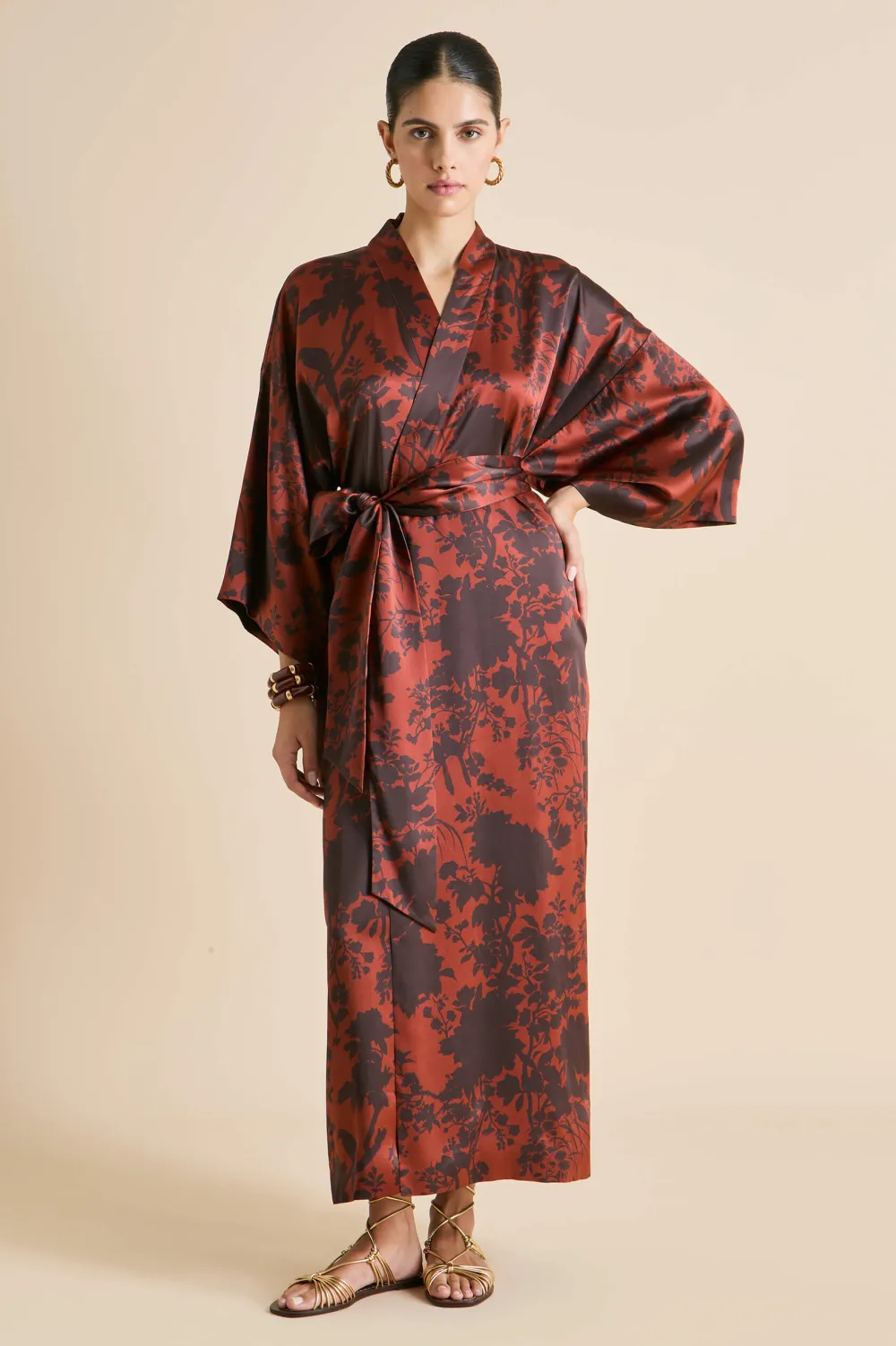 Fashion Queenie Lalanne Burgundy Floral Robein Silk Satin Robes