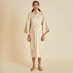 Fashion Sabine Celestine Caramel Embellished Robein Sandwashed Silk Robes
