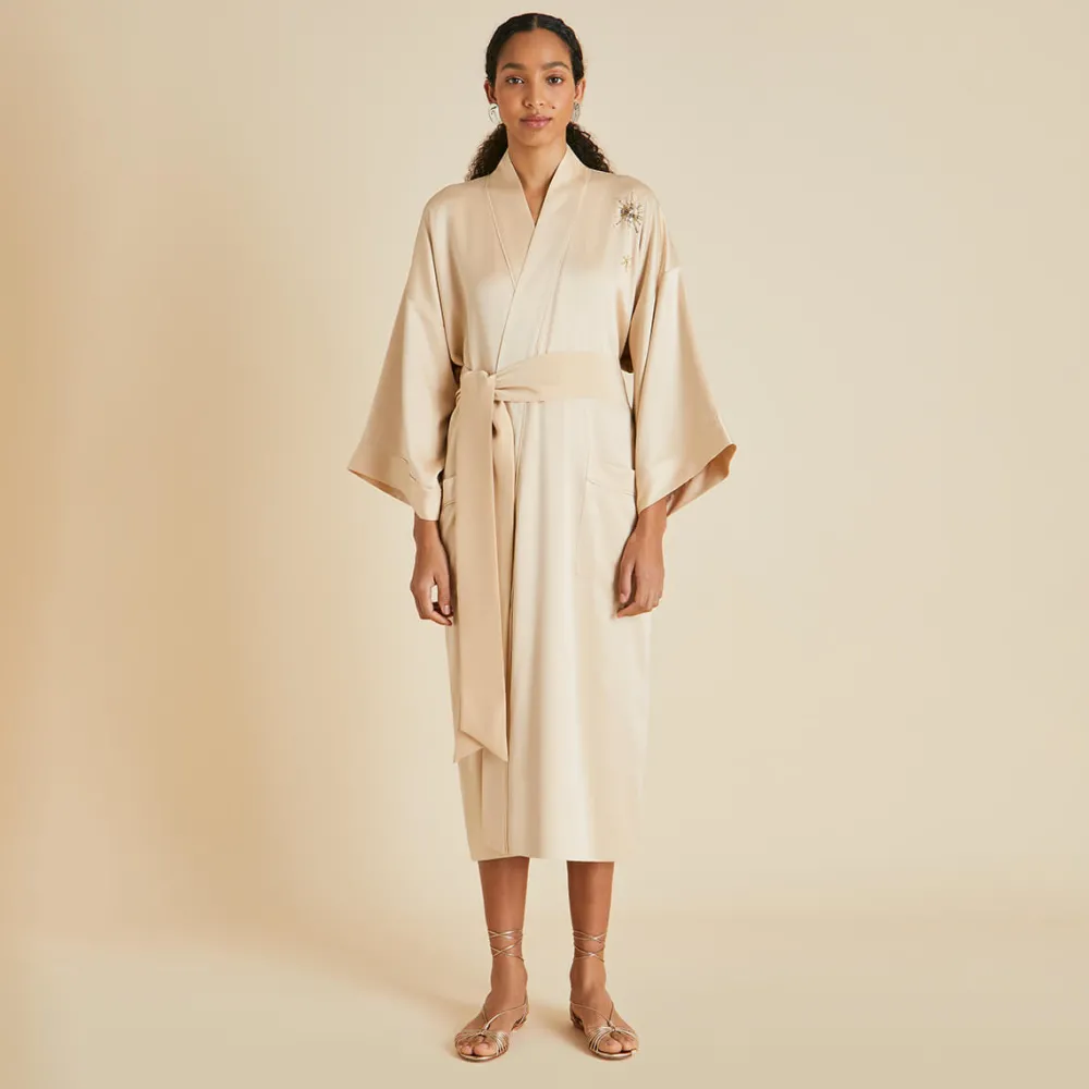 Fashion Sabine Celestine Caramel Embellished Robein Sandwashed Silk Robes