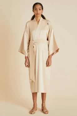 Fashion Sabine Celestine Caramel Embellished Robein Sandwashed Silk Robes