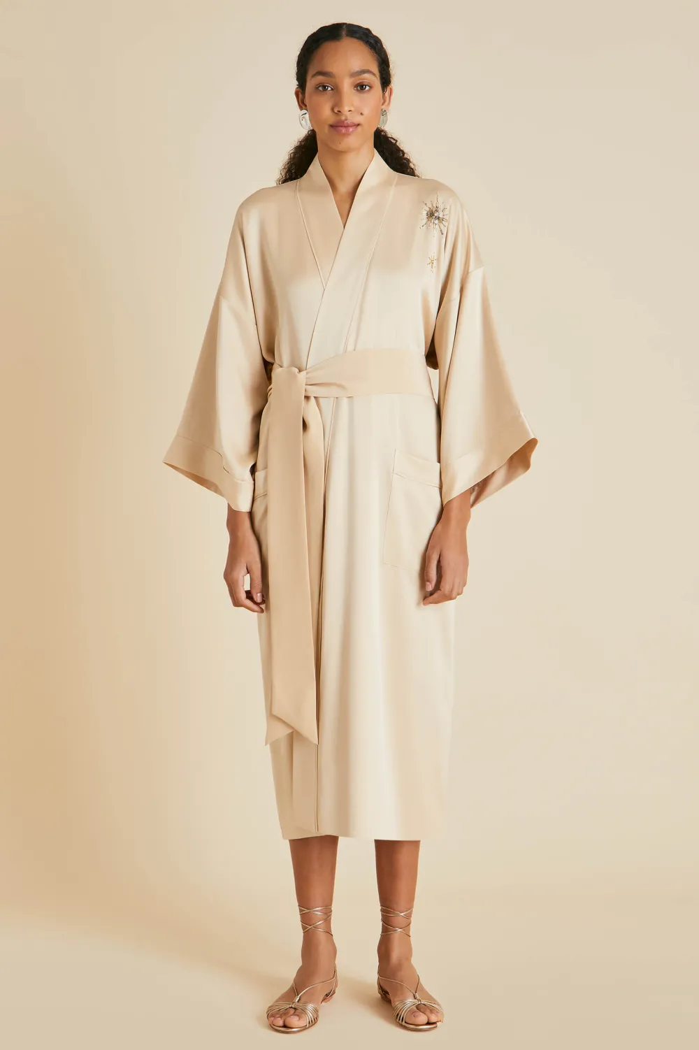 Fashion Sabine Celestine Caramel Embellished Robein Sandwashed Silk Robes