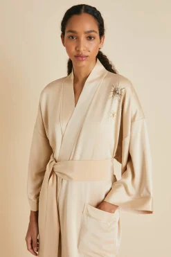 Fashion Sabine Celestine Caramel Embellished Robein Sandwashed Silk Robes