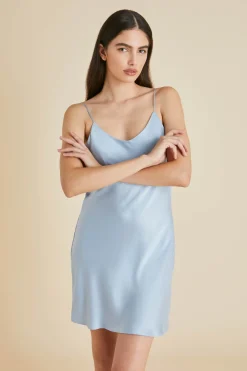 Outlet Venus Powder Blue Slip Dressin Sandwashed Silk Dresses