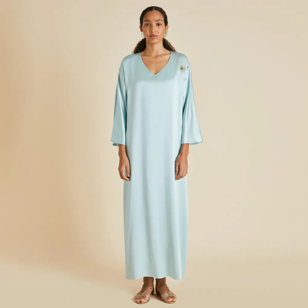 Fashion Vreeland Incantation Blue Embellished Dressin Sandwashed Silk Dresses