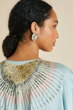 Fashion Vreeland Incantation Blue Embellished Dressin Sandwashed Silk Dresses