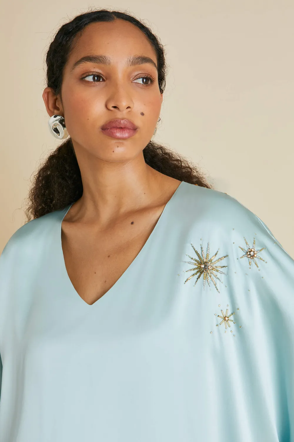Fashion Vreeland Incantation Blue Embellished Dressin Sandwashed Silk Dresses