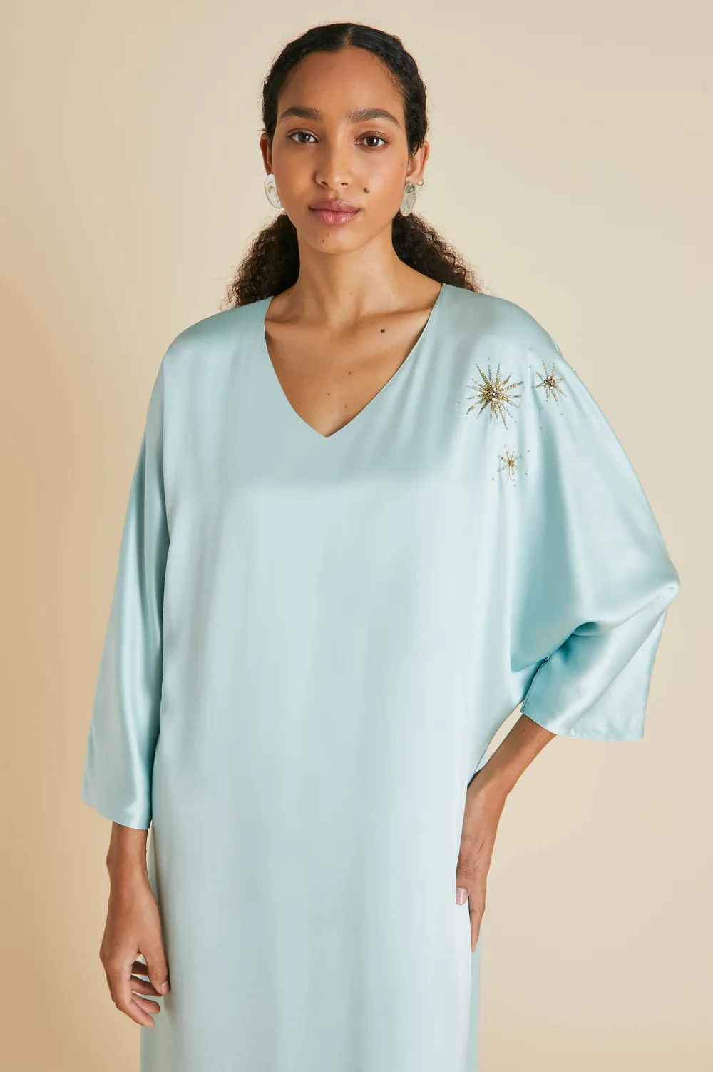 Fashion Vreeland Incantation Blue Embellished Dressin Sandwashed Silk Dresses