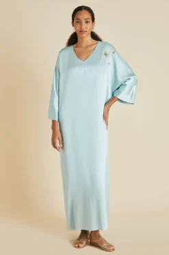 Fashion Vreeland Incantation Blue Embellished Dressin Sandwashed Silk Dresses