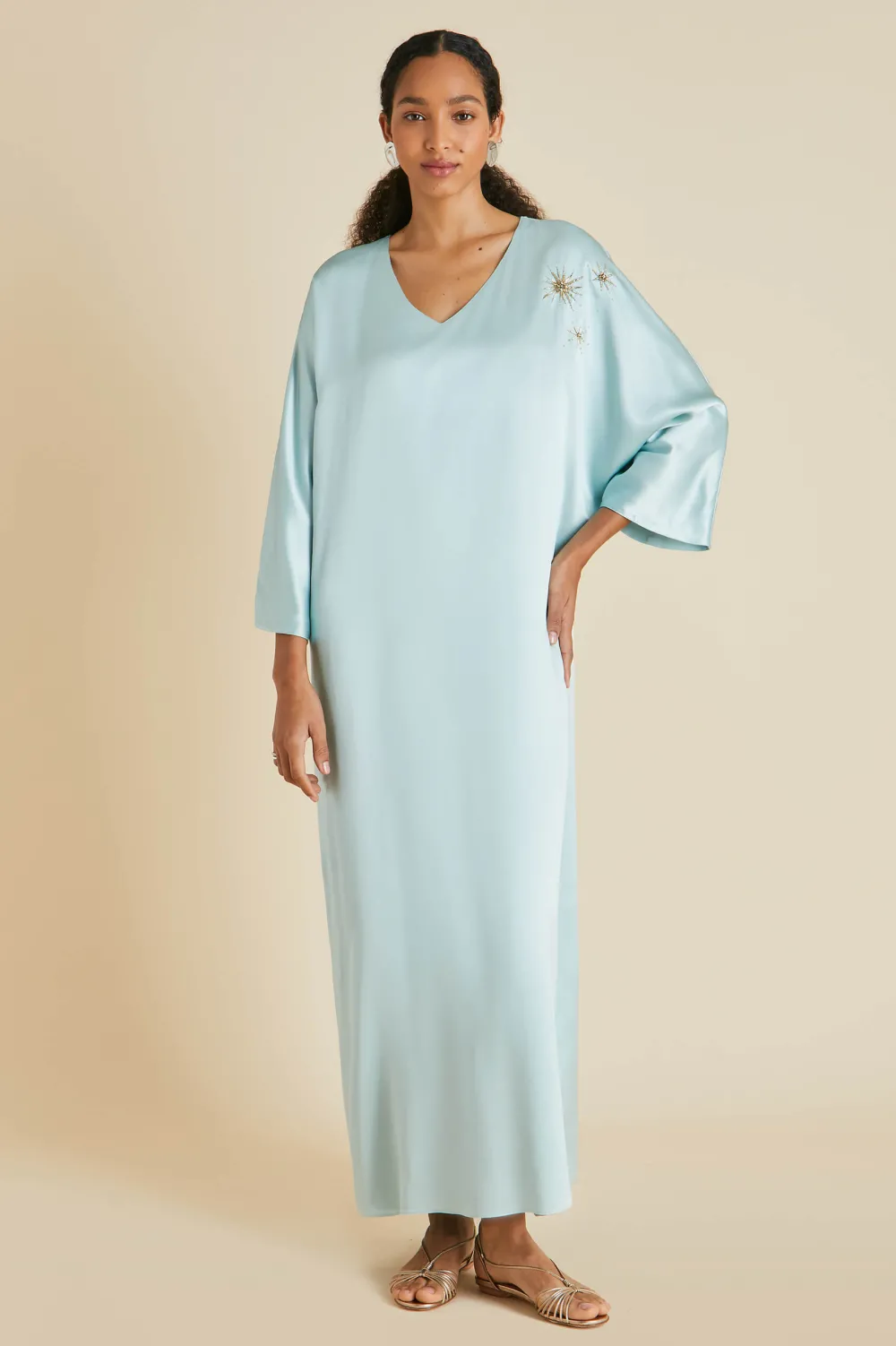 Fashion Vreeland Incantation Blue Embellished Dressin Sandwashed Silk Dresses