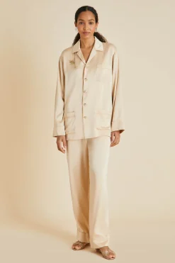 Flash Sale Yves Celestine Caramel Embellished Pajamasin Sandwashed Silk Pajamas