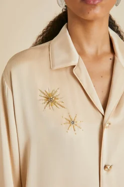 Flash Sale Yves Celestine Caramel Embellished Pajamasin Sandwashed Silk Pajamas