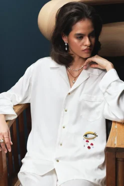 Best Yves Desire pajamasin Silk with Ruby and Diamond Buttons by Jessica McCormack Pajamas