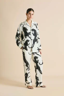 Shop Yves Romain Panther Pajamasin Silk Twill Pajamas