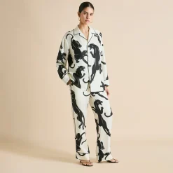 Shop Yves Romain Panther Pajamasin Silk Twill Pajamas