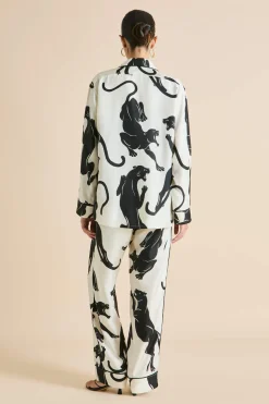 Shop Yves Romain Panther Pajamasin Silk Twill Pajamas