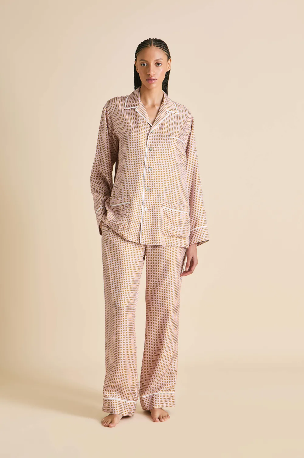 Shop Yves Sarazzin Geometric Pajamasin Silk Twill Pajamas