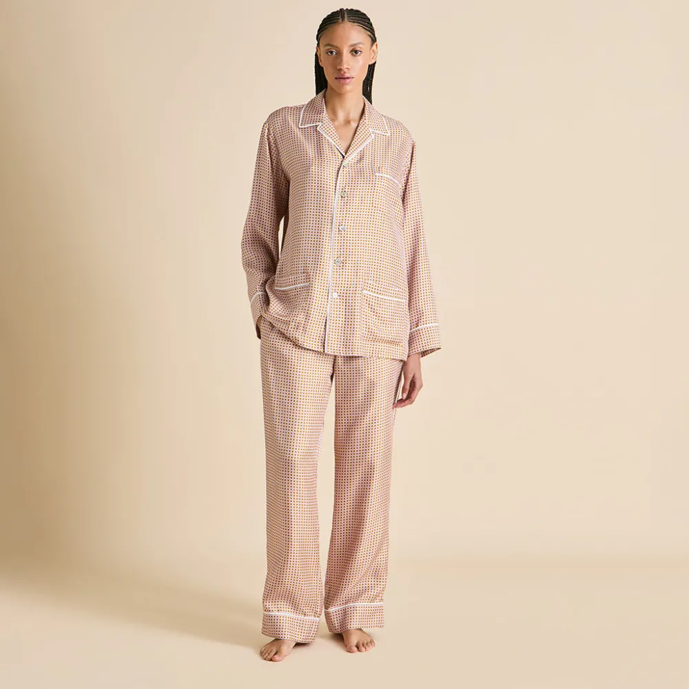 Shop Yves Sarazzin Geometric Pajamasin Silk Twill Pajamas