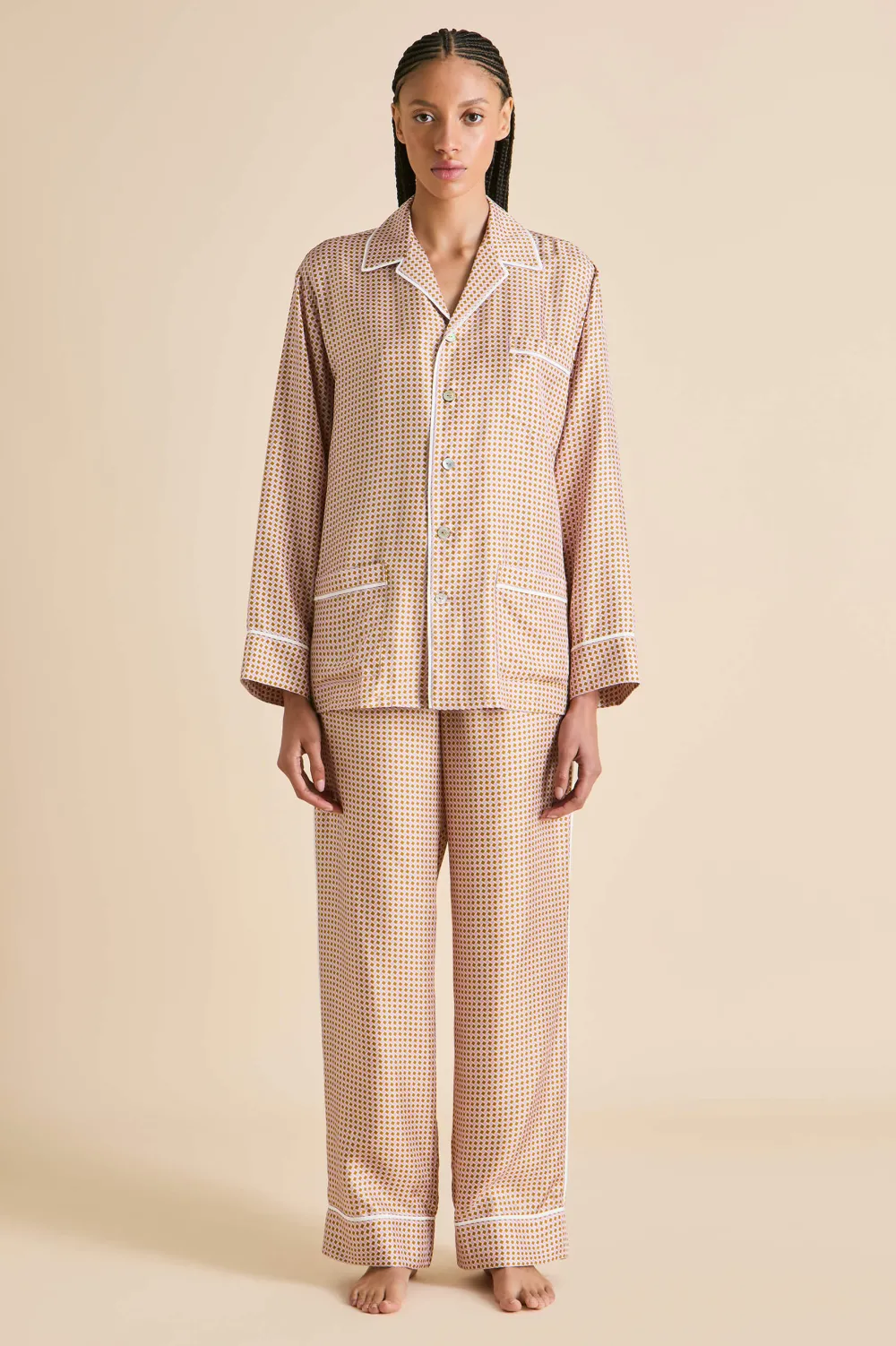 Shop Yves Sarazzin Geometric Pajamasin Silk Twill Pajamas