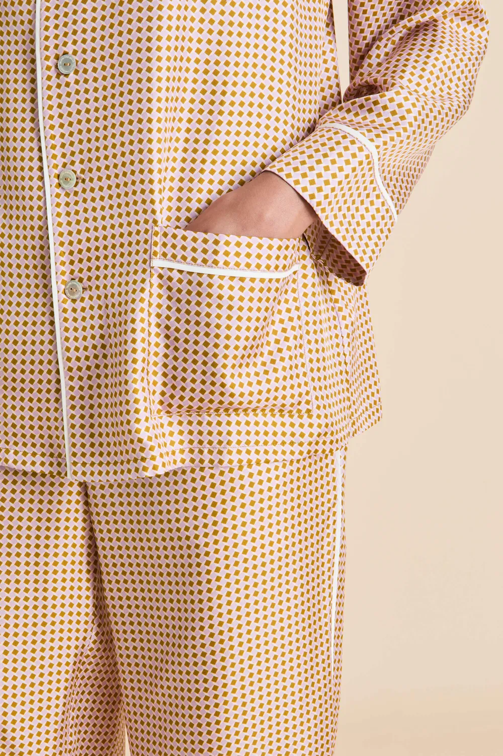 Shop Yves Sarazzin Geometric Pajamasin Silk Twill Pajamas