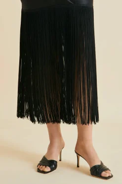 Flash Sale Zoya Black Fringed Slip Dressin Silk Satin Dresses