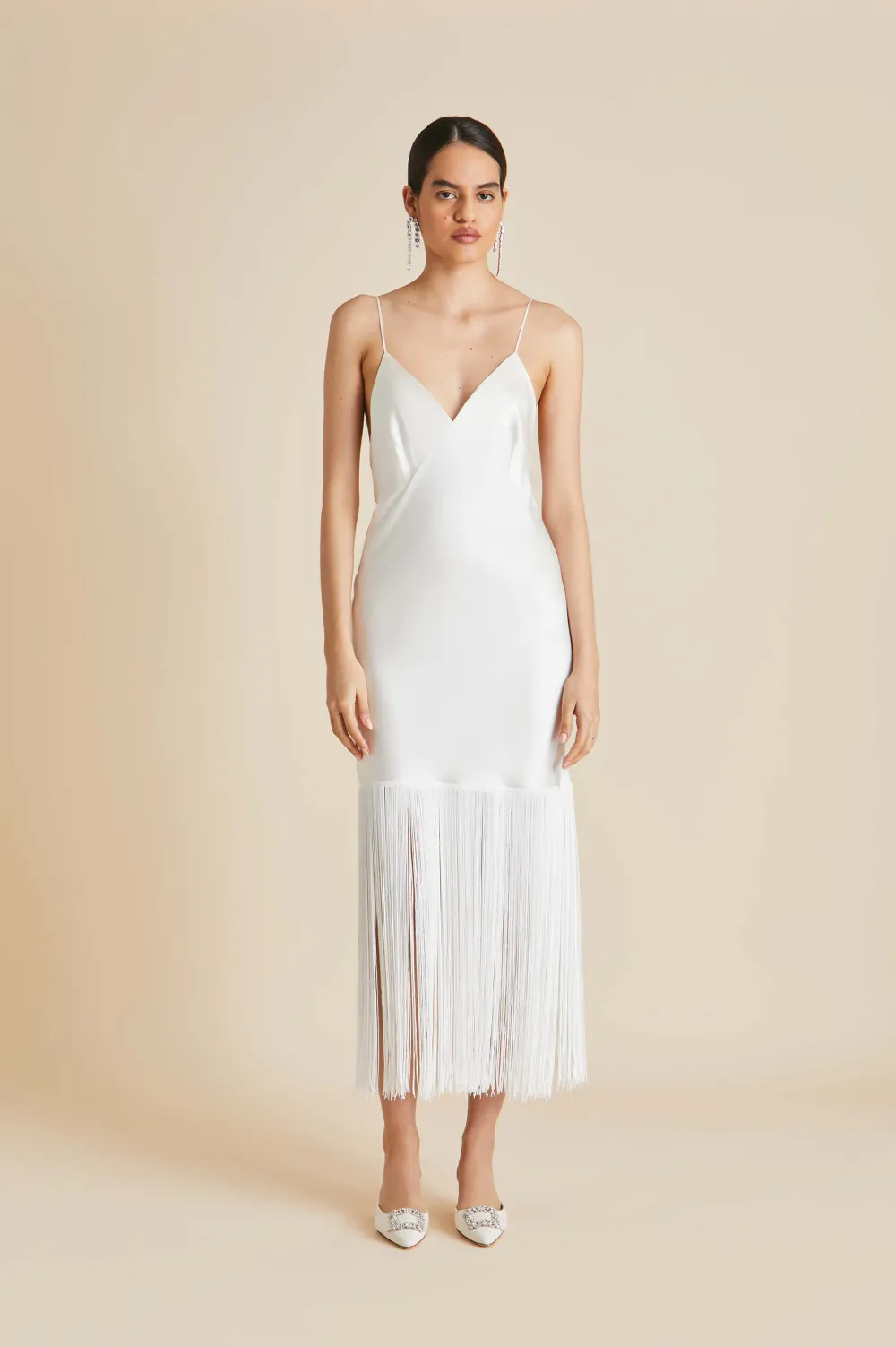 Outlet Zoya Fringed Slip Dressin Silk Satin Dresses