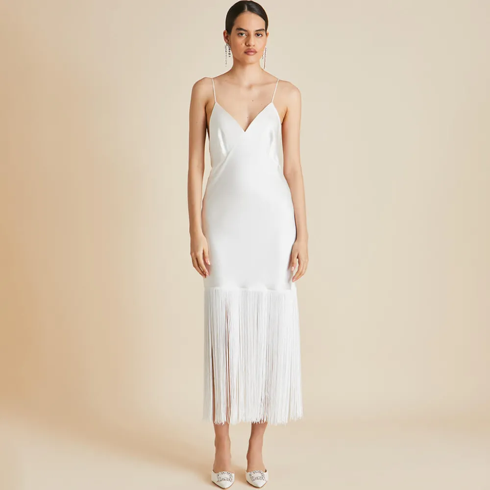 Outlet Zoya Fringed Slip Dressin Silk Satin Dresses
